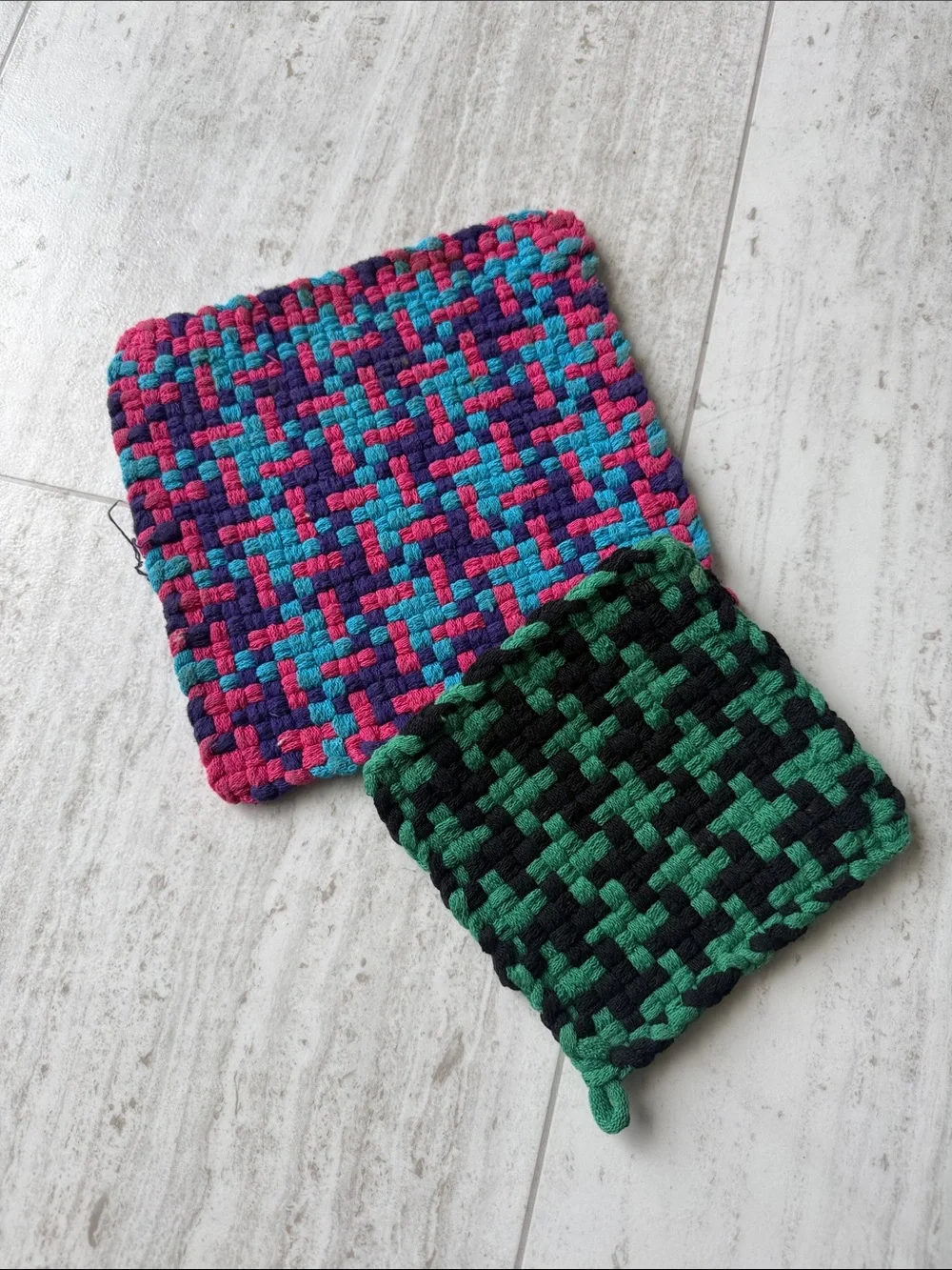 Handmade Crochet Pot Holders - Pink/Teal and Green/Black
